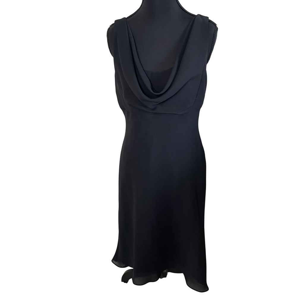 Betsy & Adam by Jaslene 90s Black Cocktail Cowl Neck Midi Dress Style Size 8